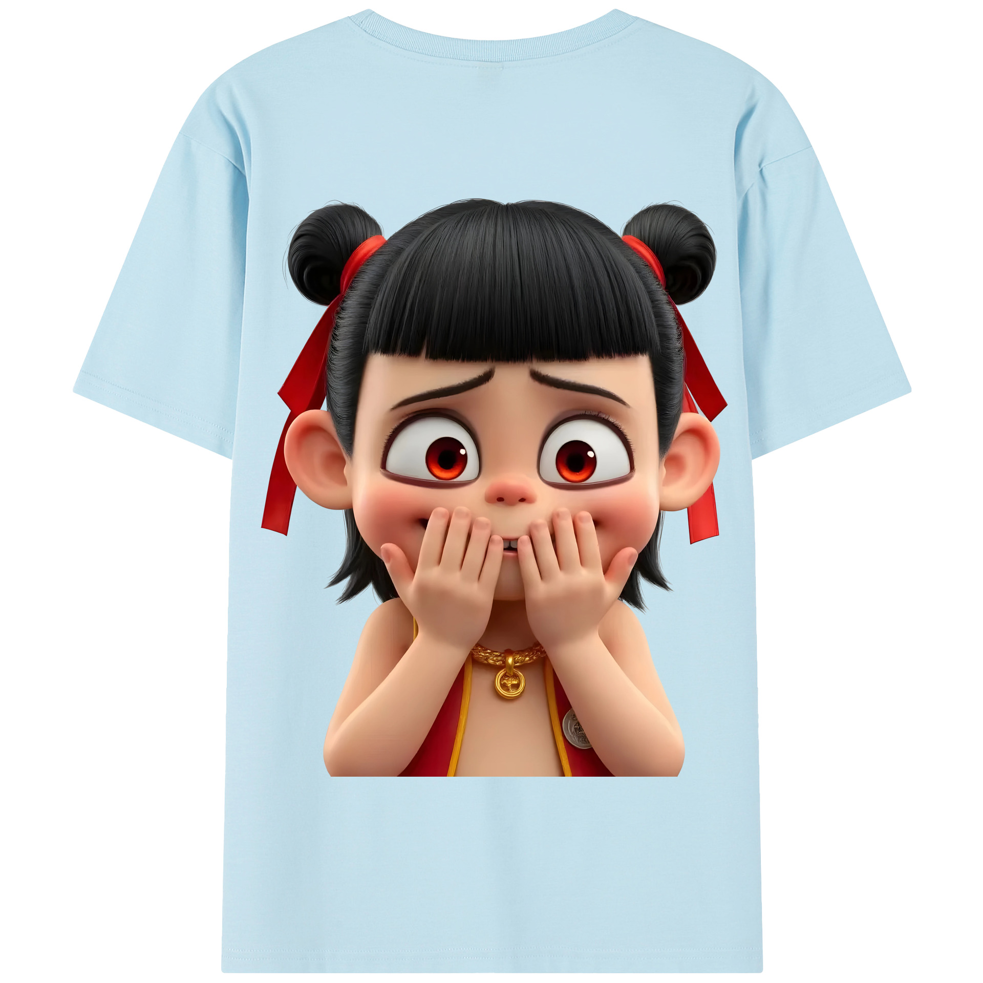 （画像用） Ne Zha 2 ナタ 魔童の大暴れ 綿100％半袖Tシャツ（背面プリント）
